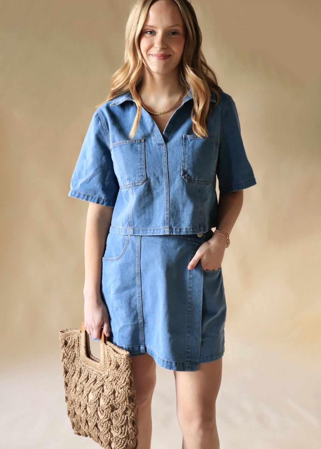 The Laurel Denim Woven Top