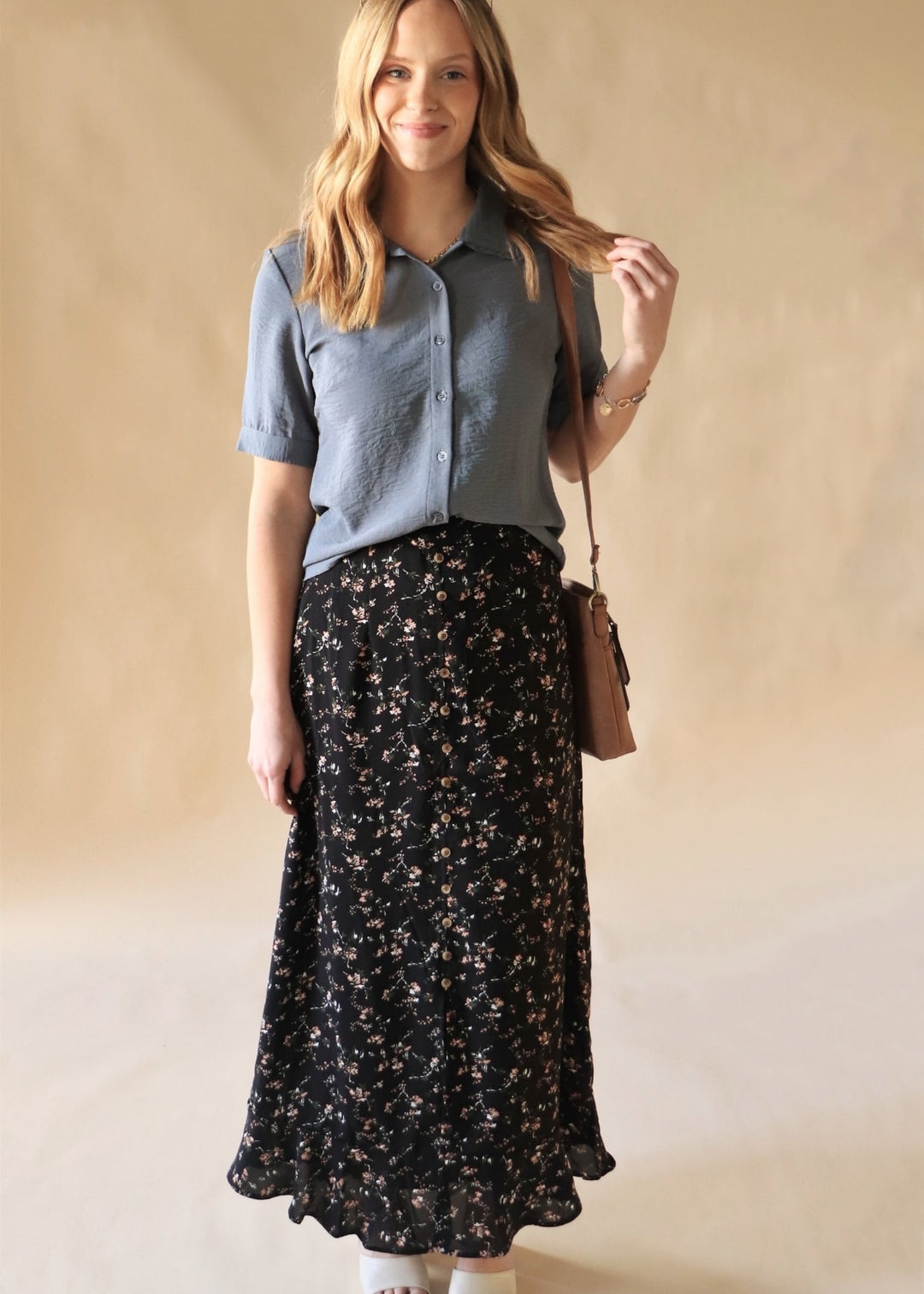 Apricot Burst Slit Front Skirt