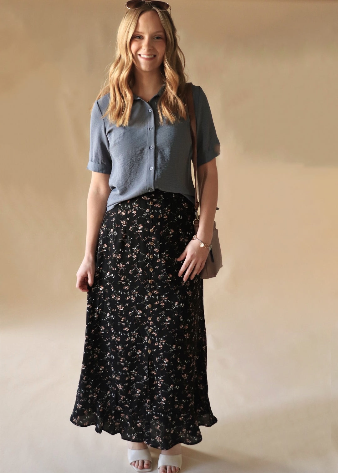 Optimistic Ruffled Collared Blouse in Blue Fog