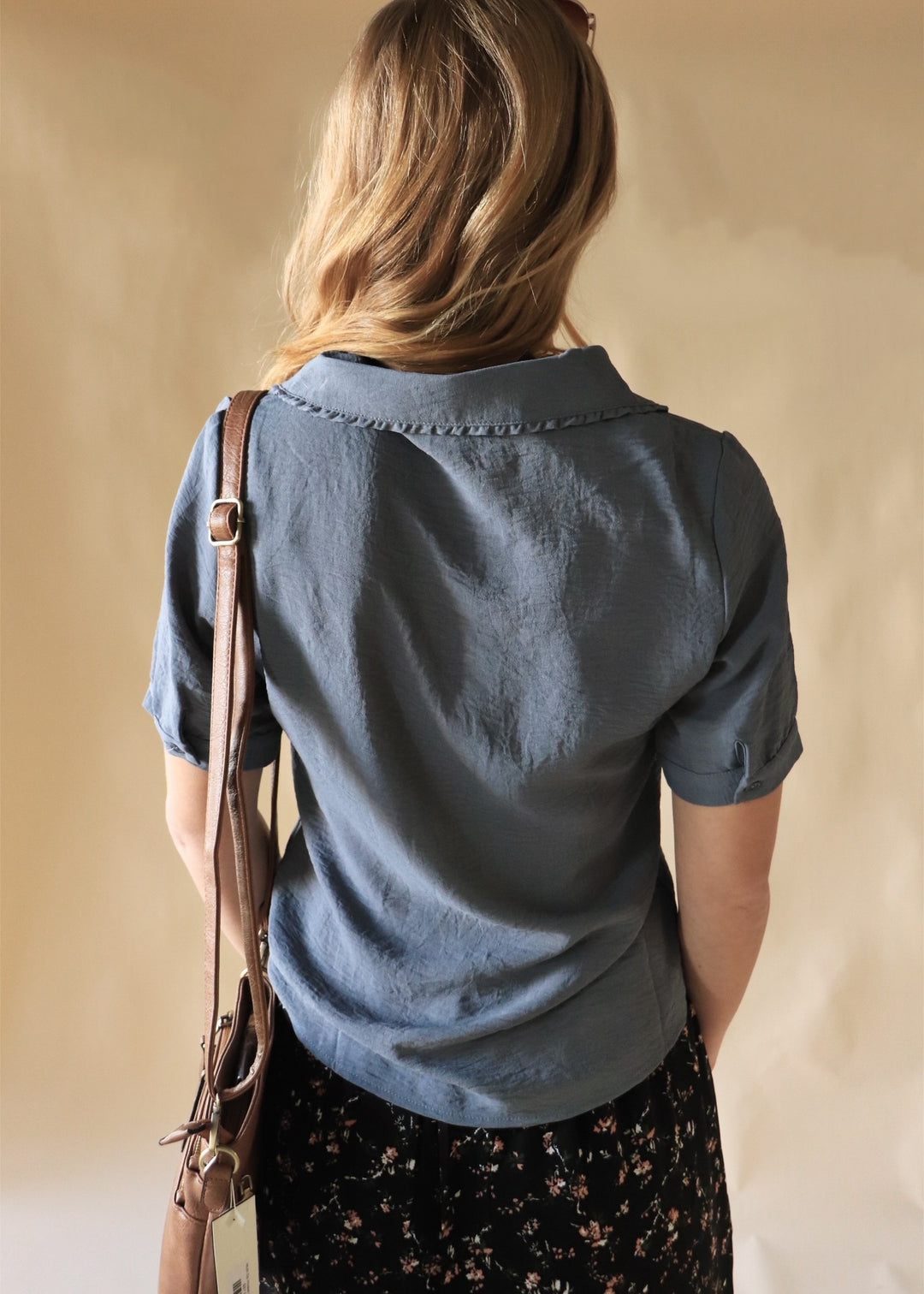 Optimistic Ruffled Collared Blouse in Blue Fog