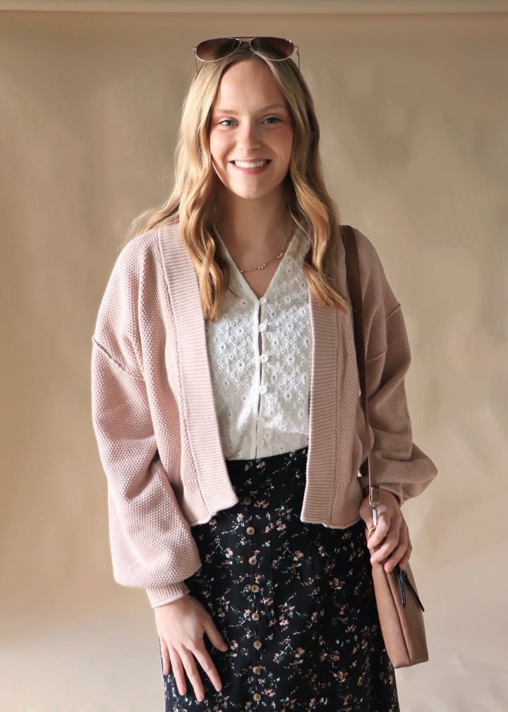 Petal Lane Waffle Cardigan