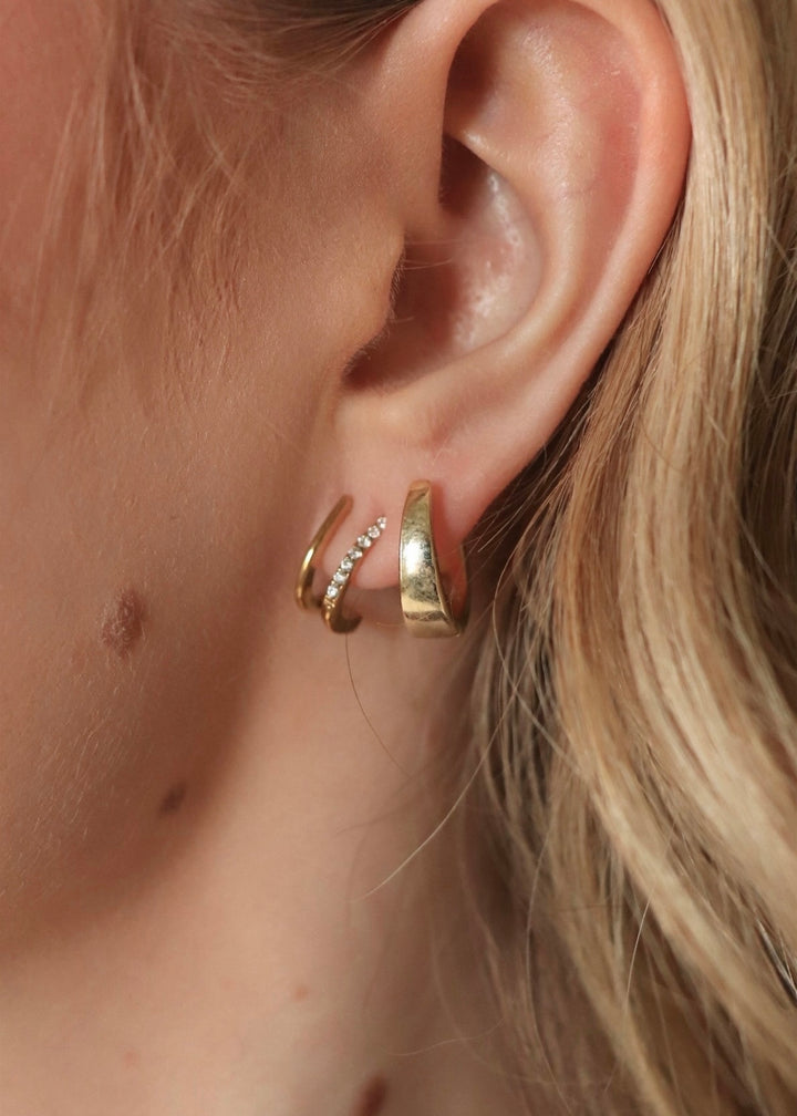 Dulce 18K Gold Non-Tarnish CZ Double Hoop Stud