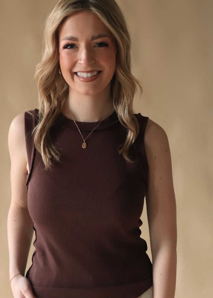 Seam Detail Tank Top in Chocolate