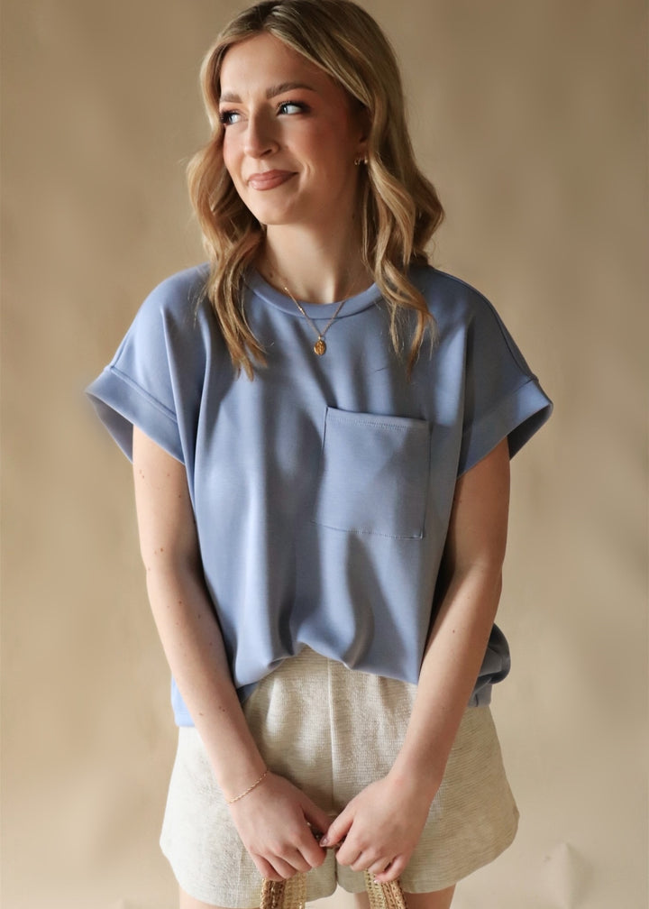 The Perry Blue Go-To Cuffed Tee