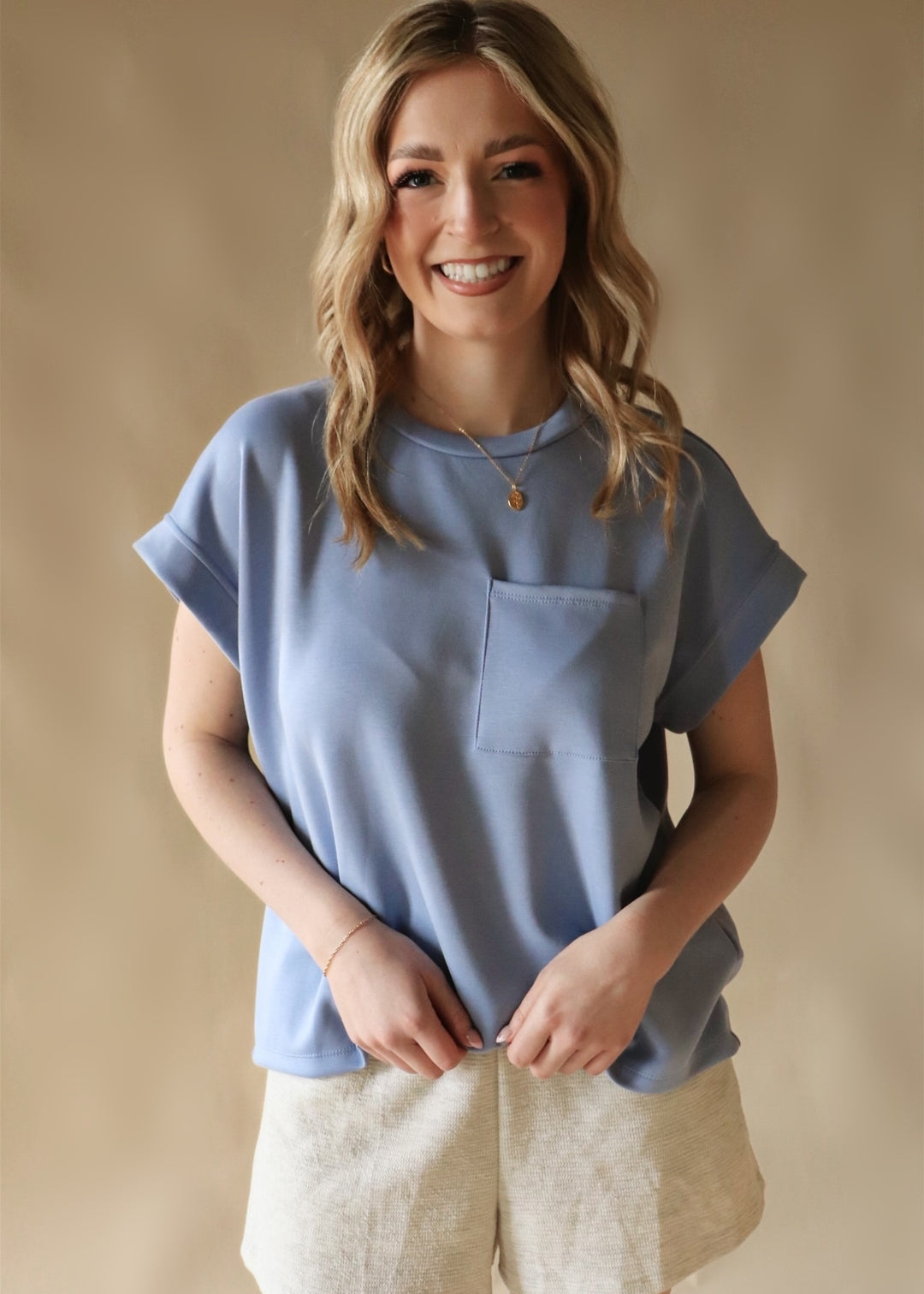 The Perry Blue Go-To Cuffed Tee