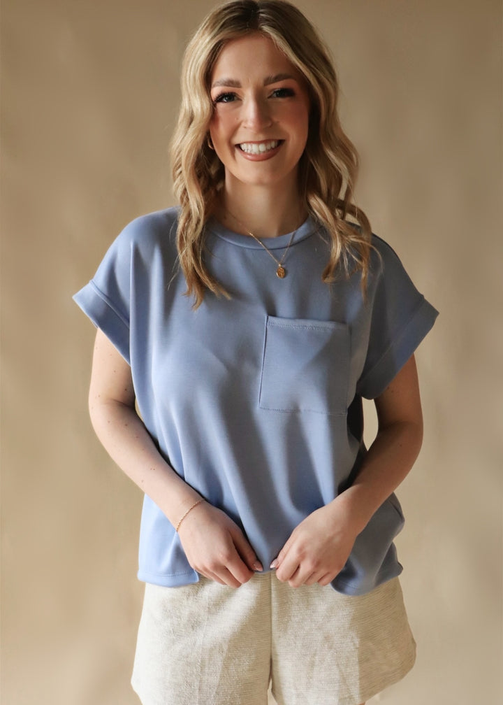 The Perry Blue Go-To Cuffed Tee