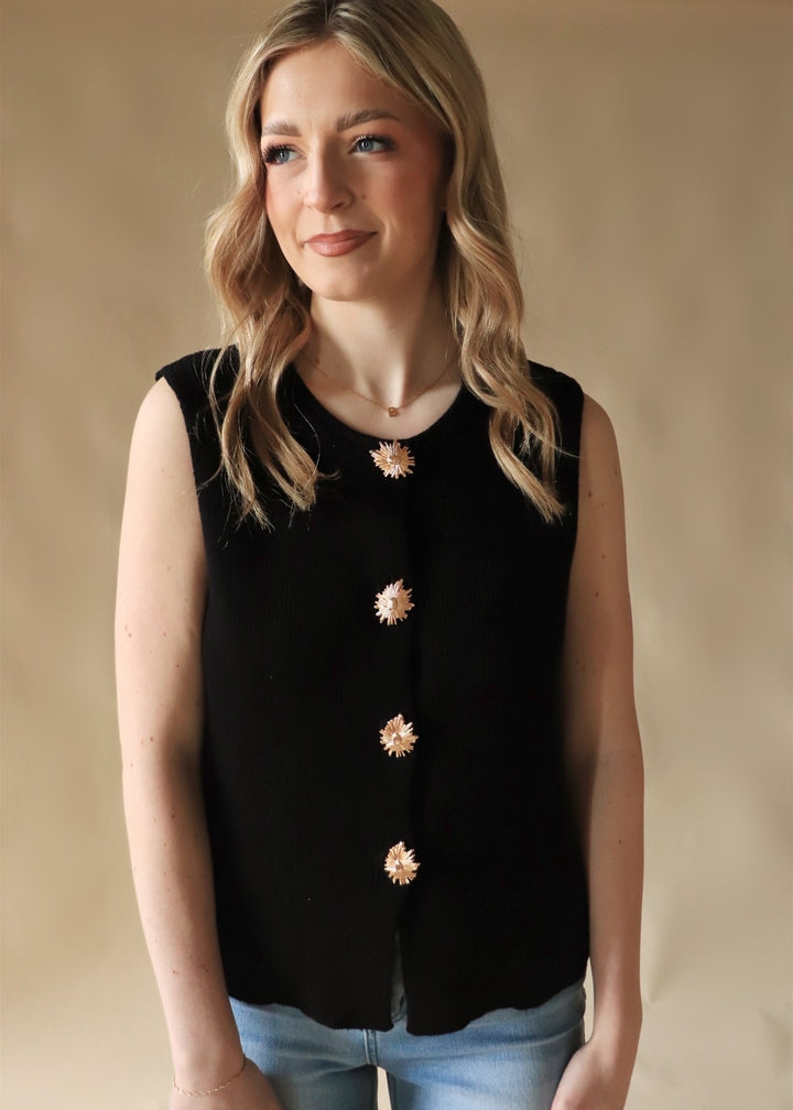 Golden Bloom Buttons Knit Vest