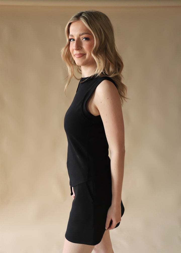 Seam Detail Tank Top in Black