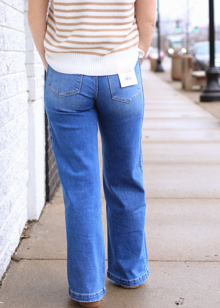 Lady Bird High Rise Waist Tie Twist Wide Jeans