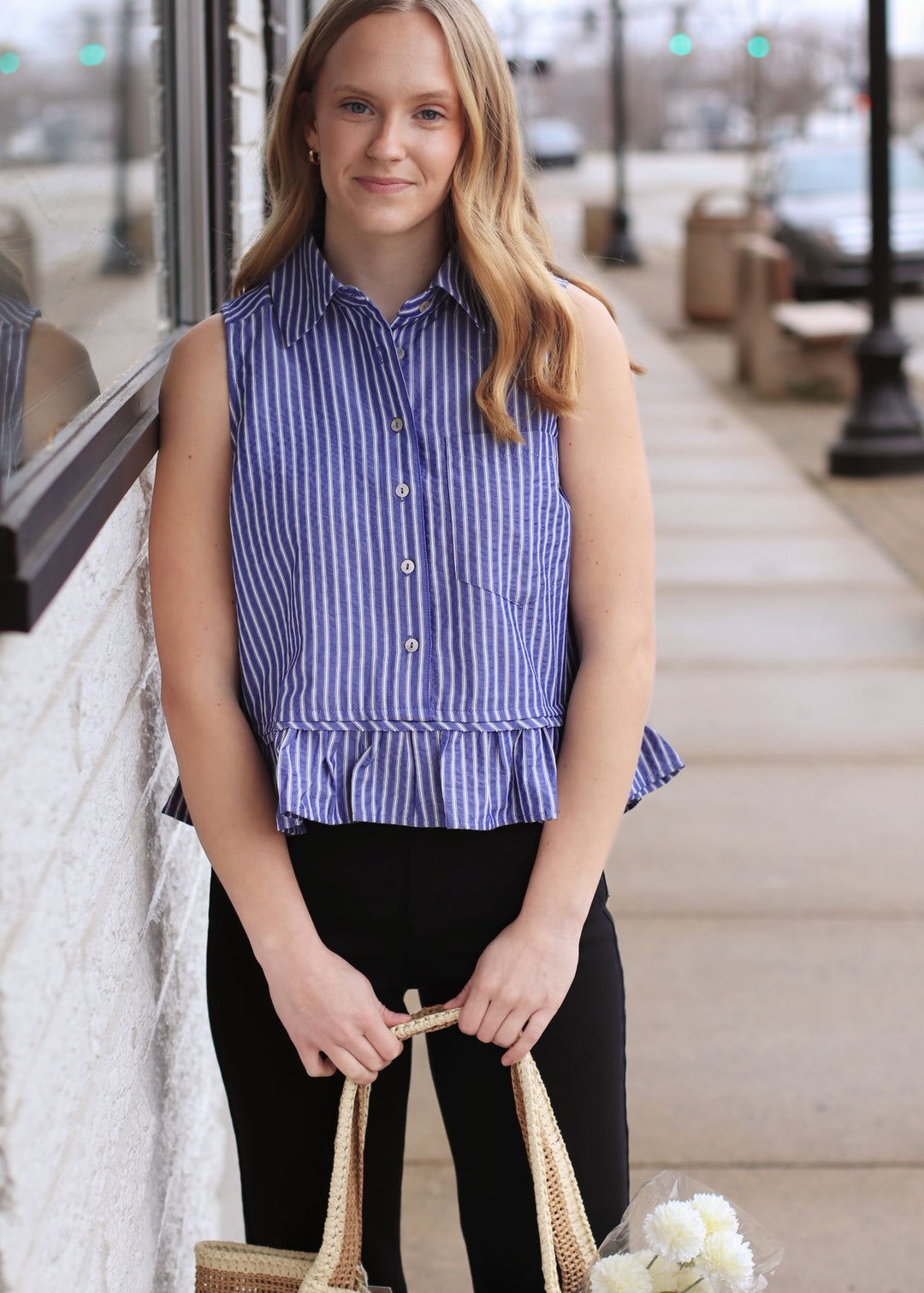 Navy Peplum Sleeveless Top