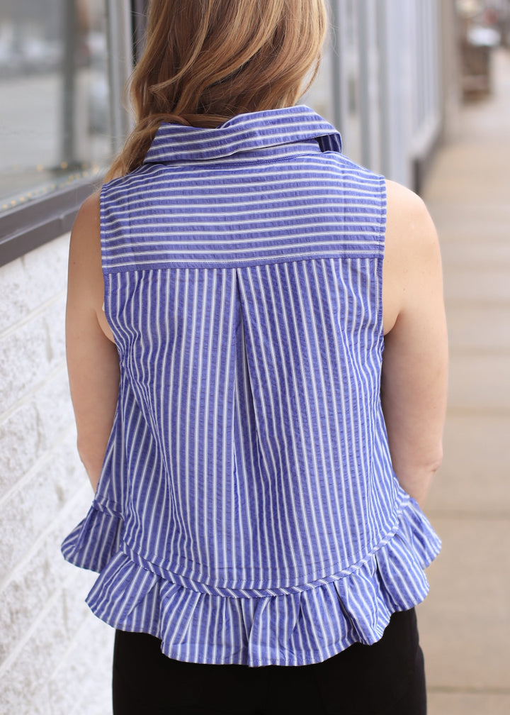 Navy Peplum Sleeveless Top
