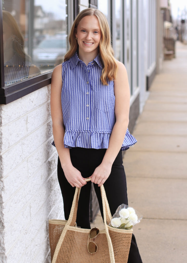 Navy Peplum Sleeveless Top