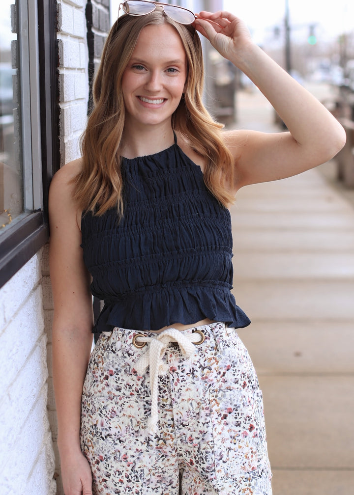 Endless Shore Open Back Smocked Halter Top