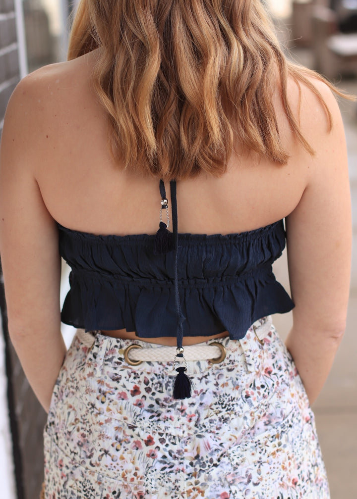 Endless Shore Open Back Smocked Halter Top