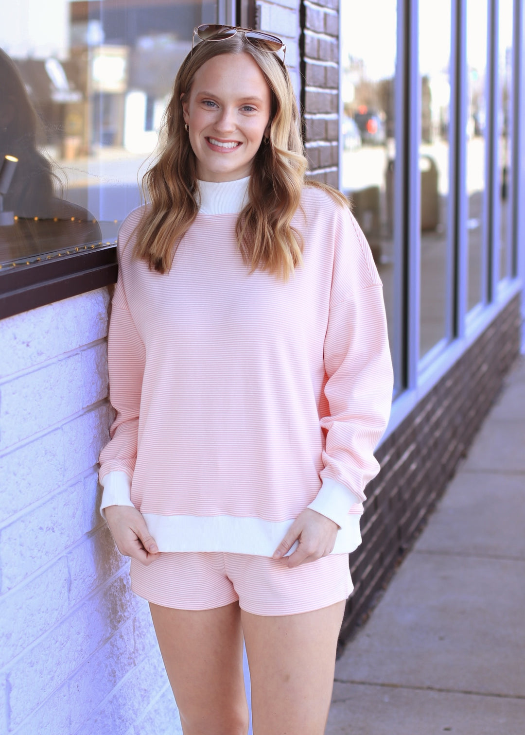 The Sage Cream Stripe Mock Top