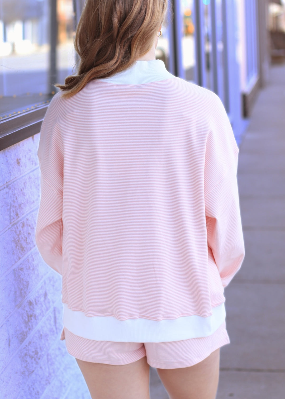The Sage Cream Stripe Mock Top