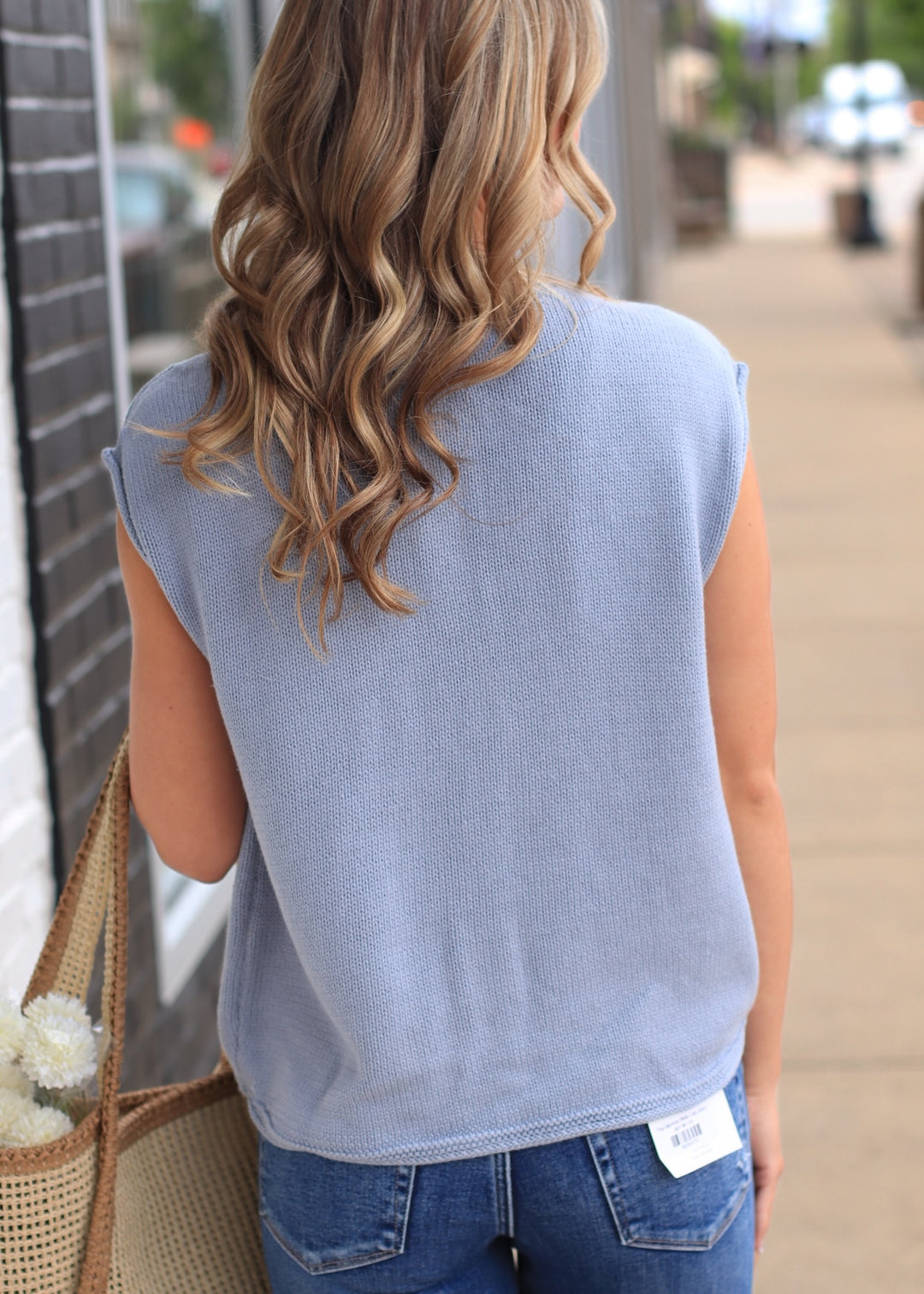 The Harborview Knit Vest in Dusty Blue