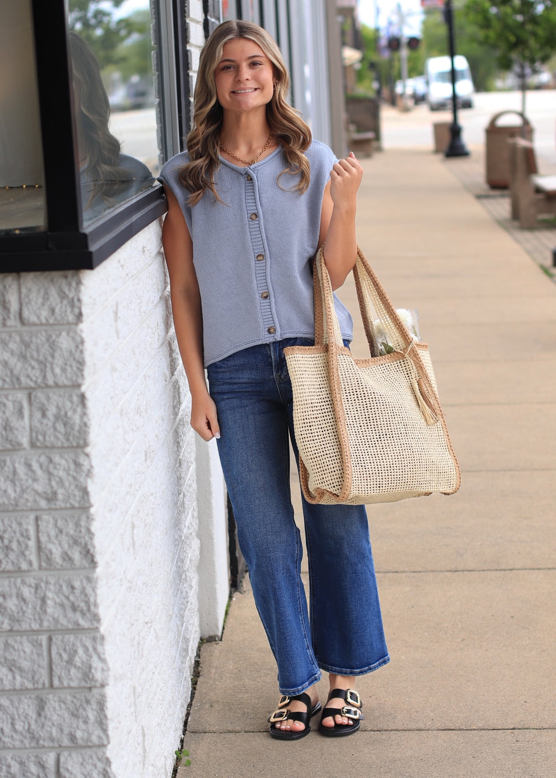 The Harborview Knit Vest in Dusty Blue