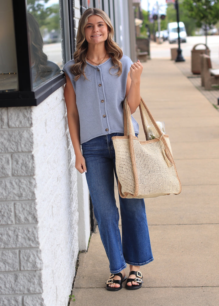 The Harborview Knit Vest in Dusty Blue