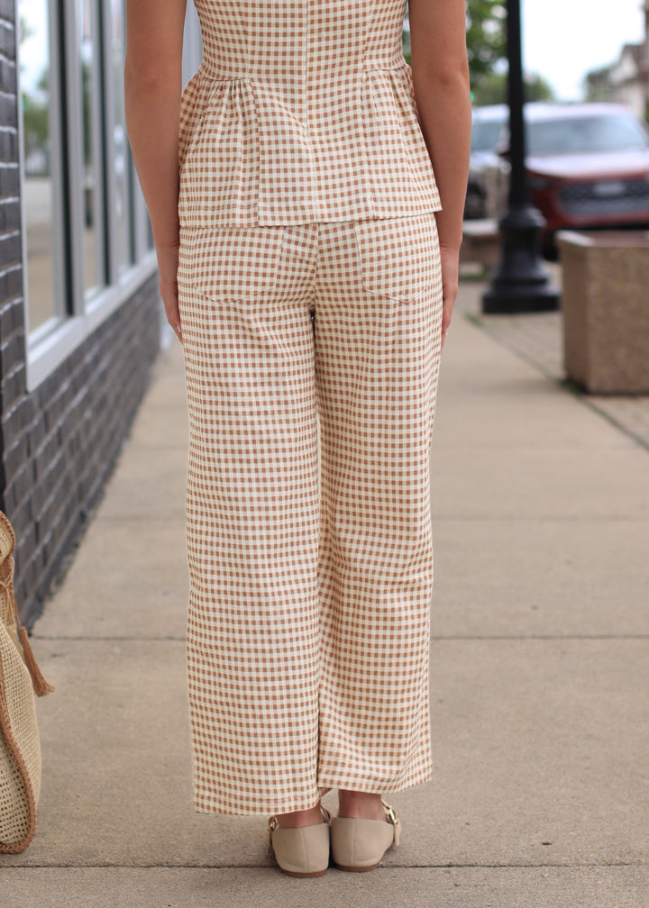 The Front Porch Tan Gingham Pant