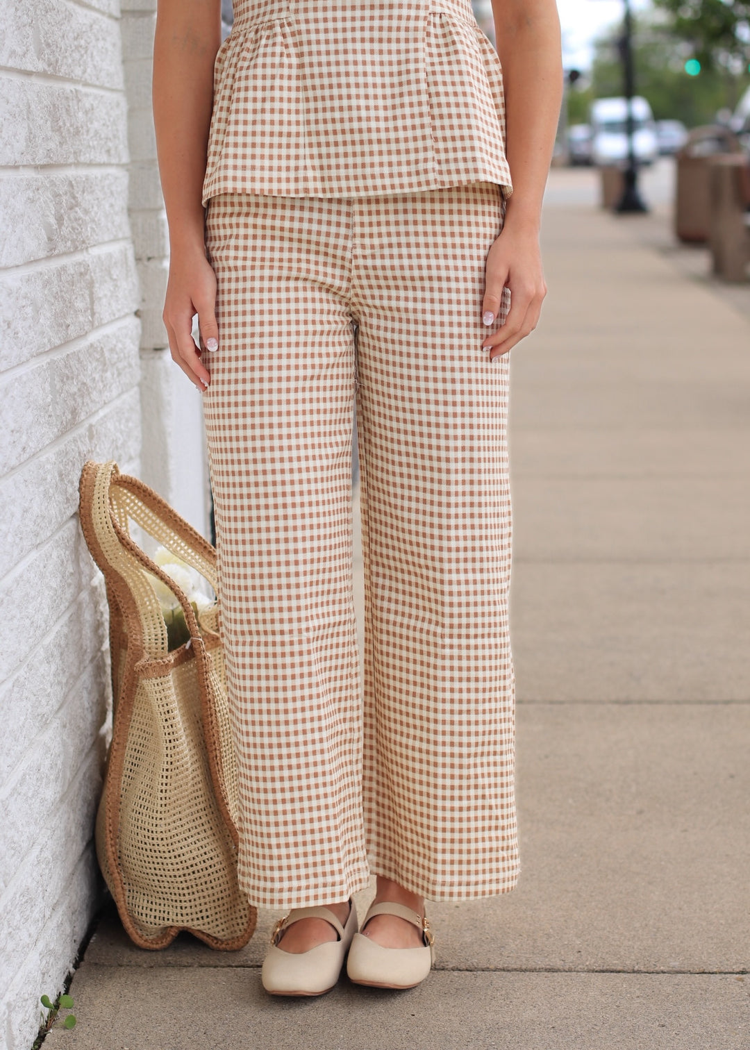 The Front Porch Tan Gingham Pant