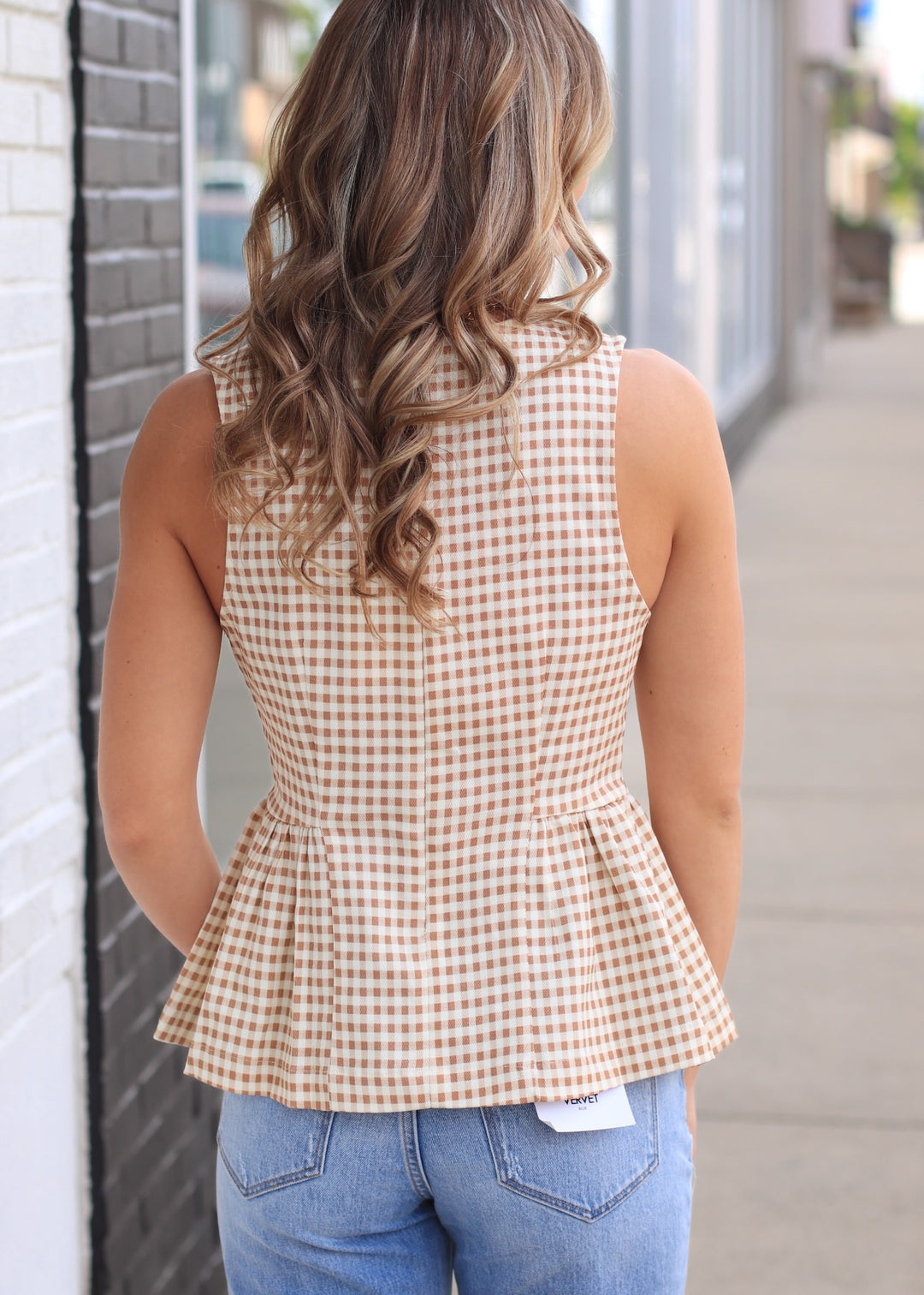 The Front Porch Tan Gingham Top