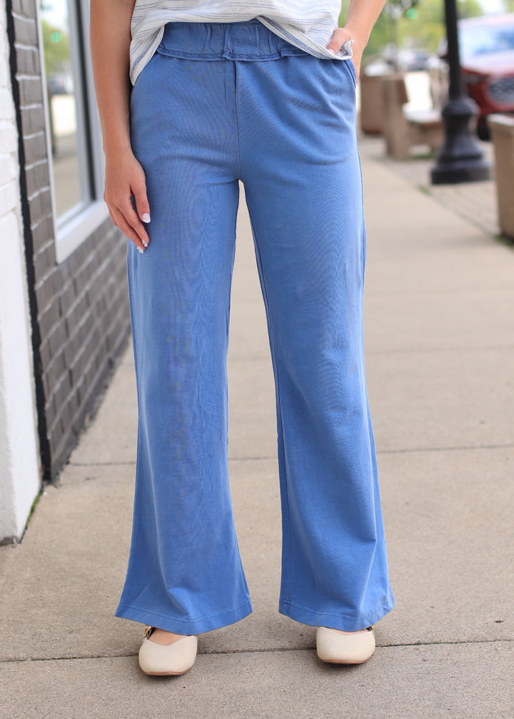 Grey Blue High Waist Flare Pants