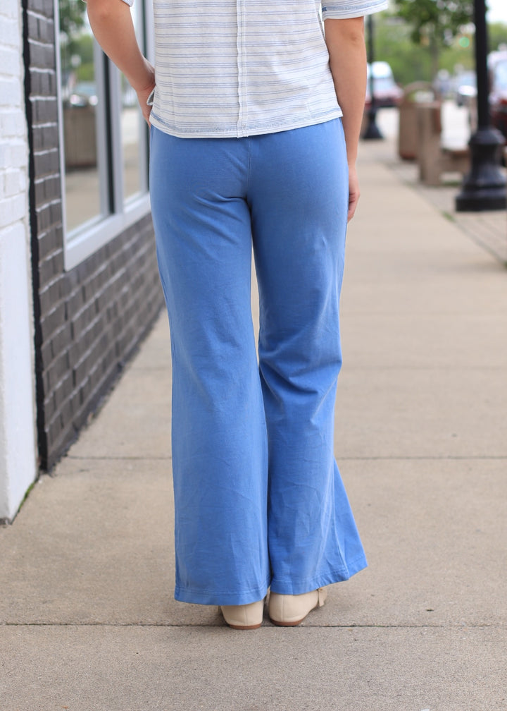 Grey Blue High Waist Flare Pants