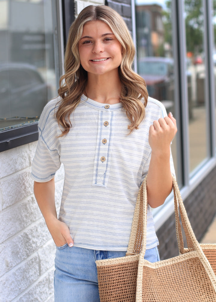 The Bayshore Stripe Henley Top