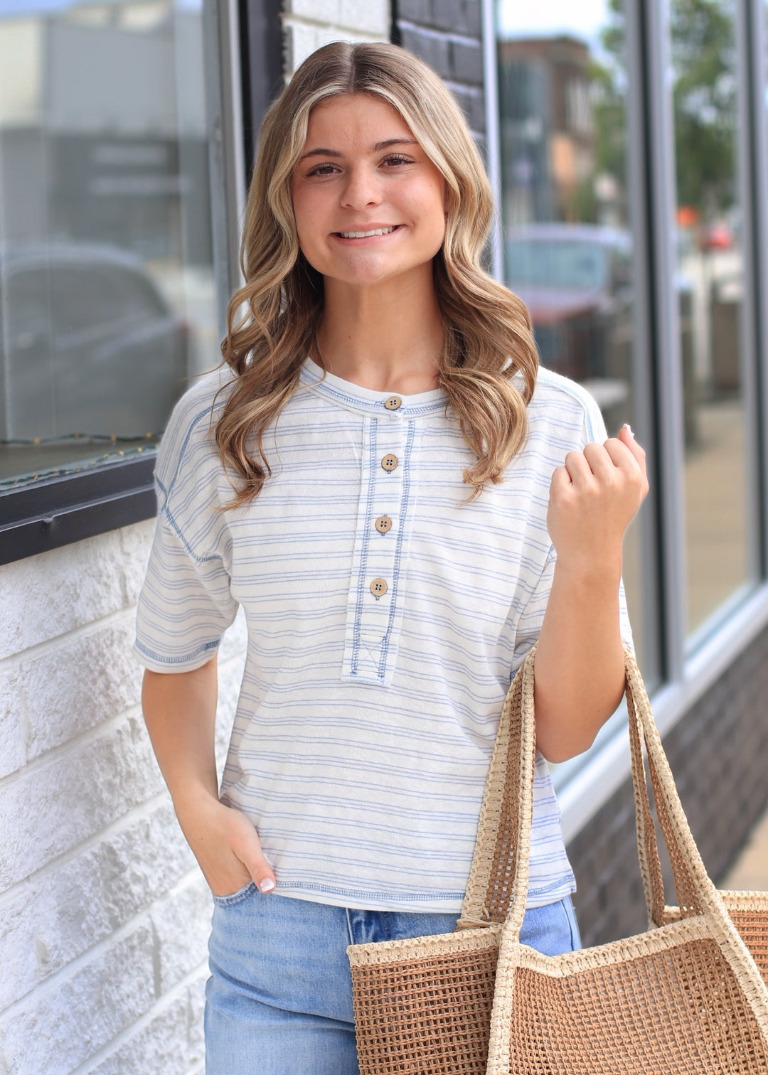 The Bayshore Stripe Henley Top