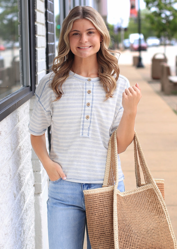 The Bayshore Stripe Henley Top