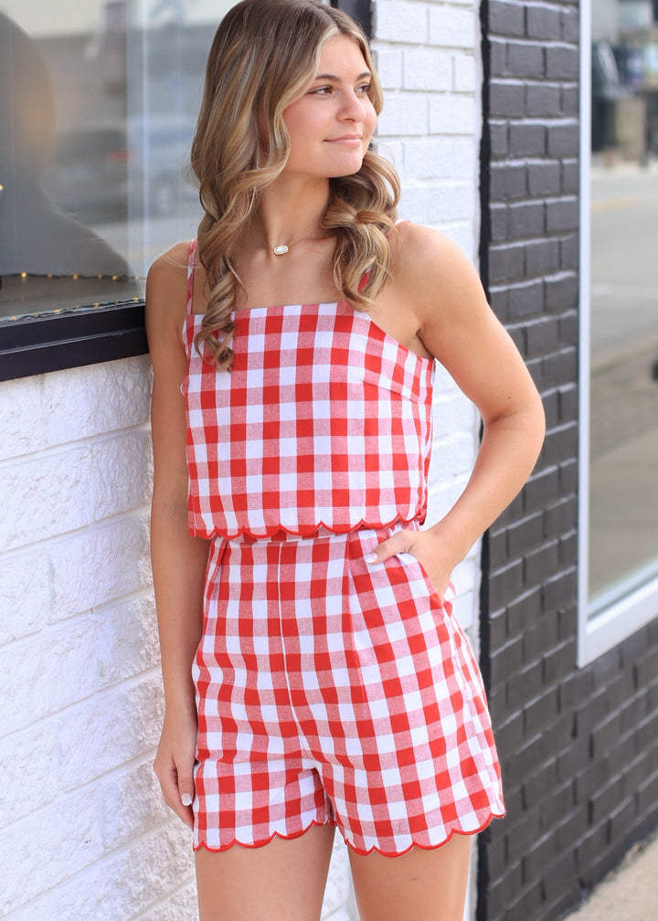 The Firecracker Gingham Romper