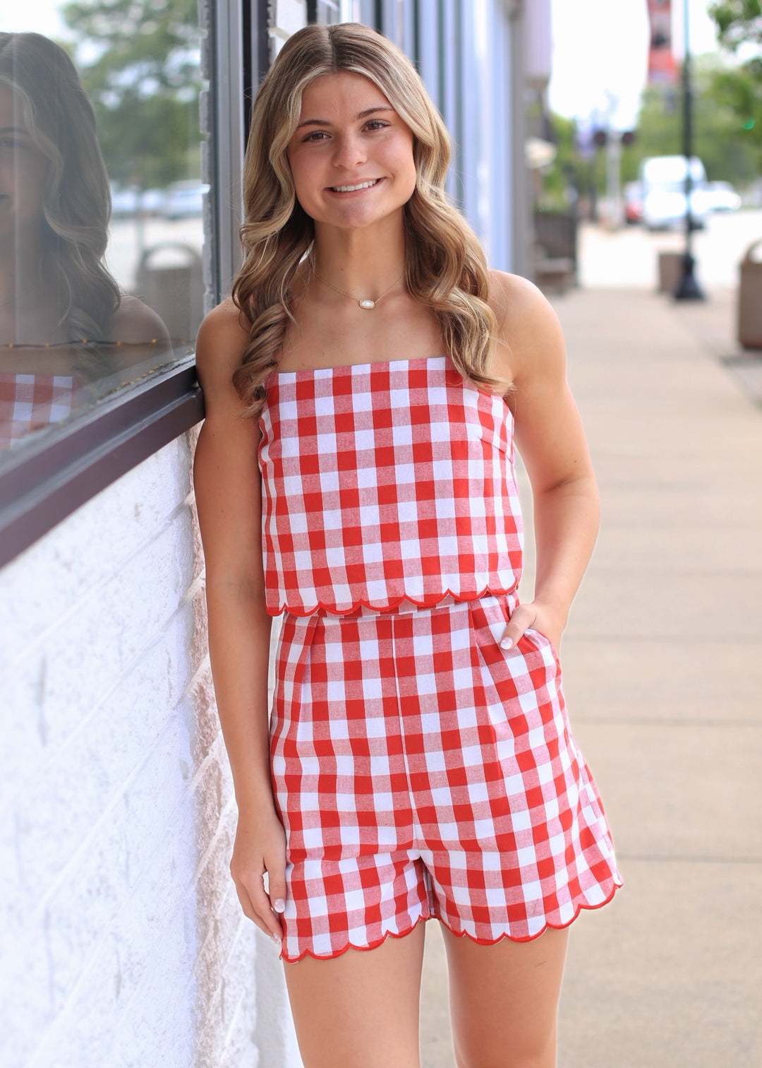 The Firecracker Gingham Romper