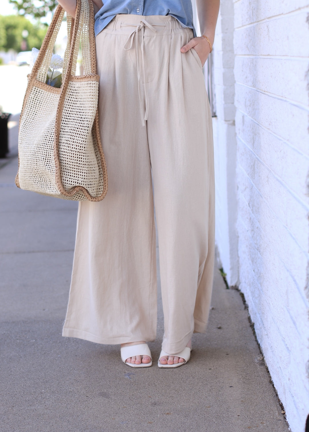 Cinched Waist Cascading Pleated Pants