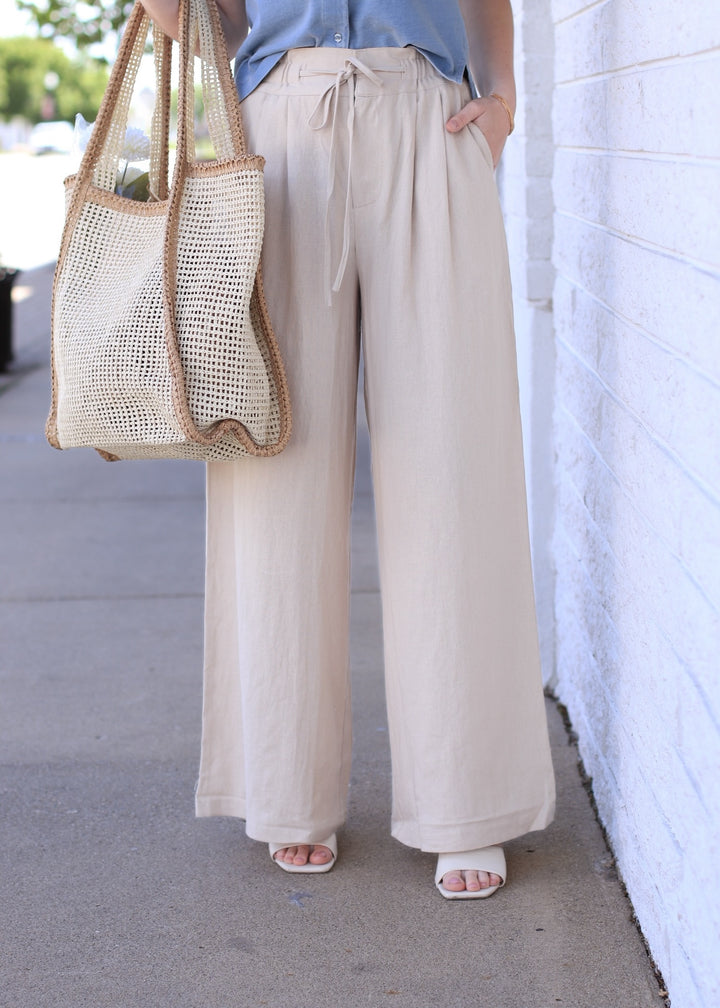 Cinched Waist Cascading Pleated Pants