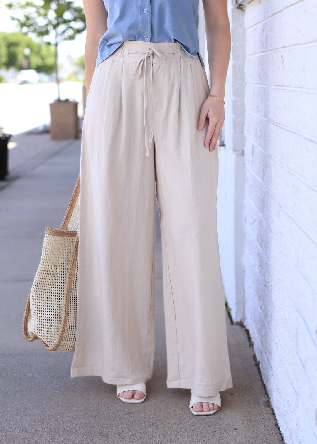 Cinched Waist Cascading Pleated Pants
