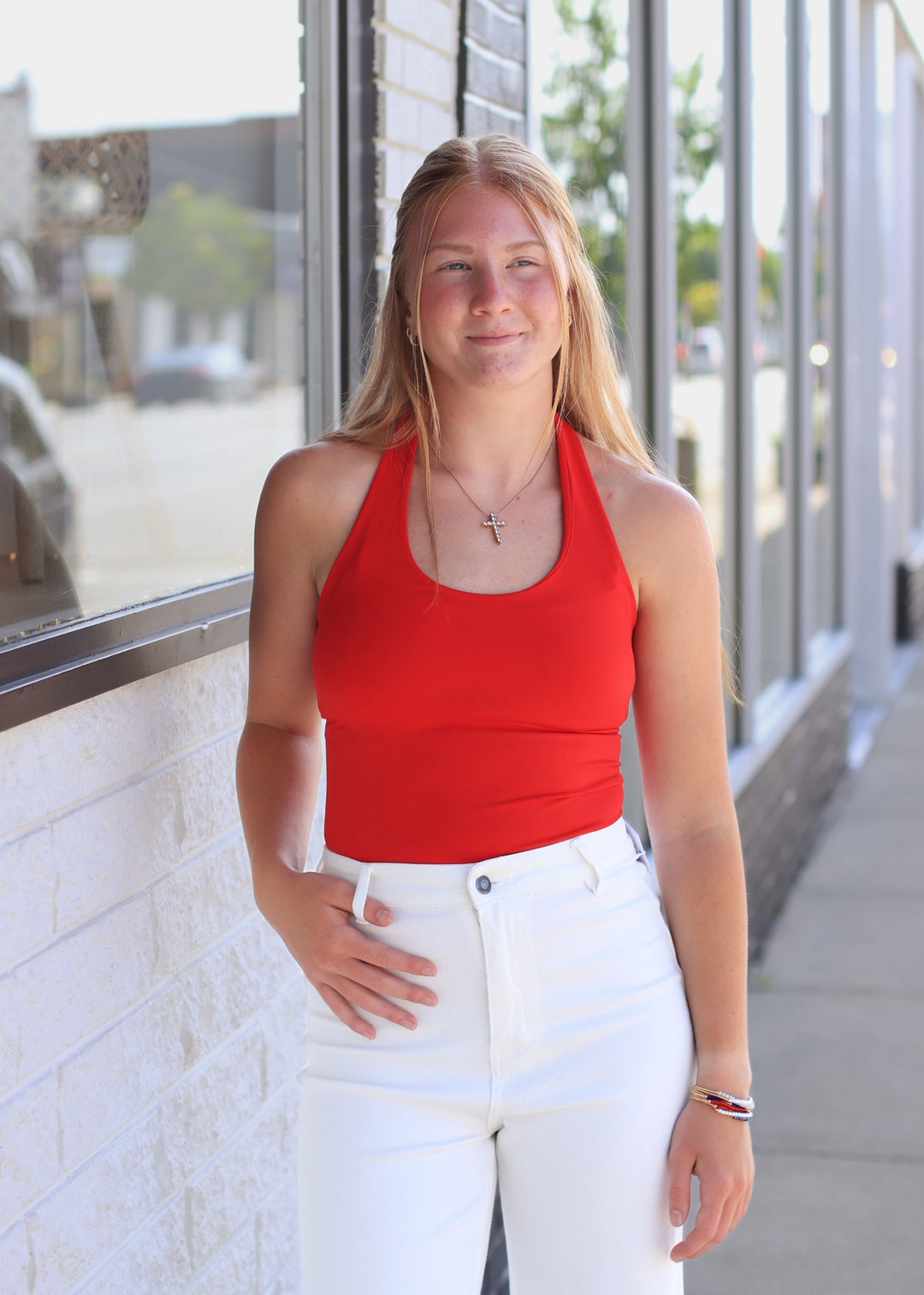 Clean Line Halter Top in Red