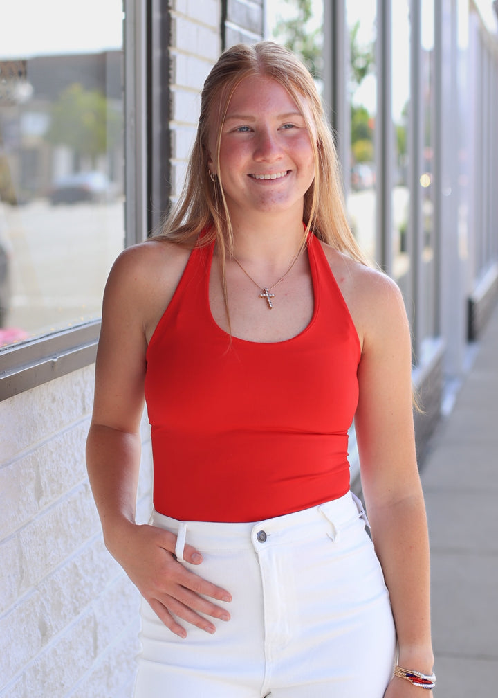 Clean Line Halter Top in Red