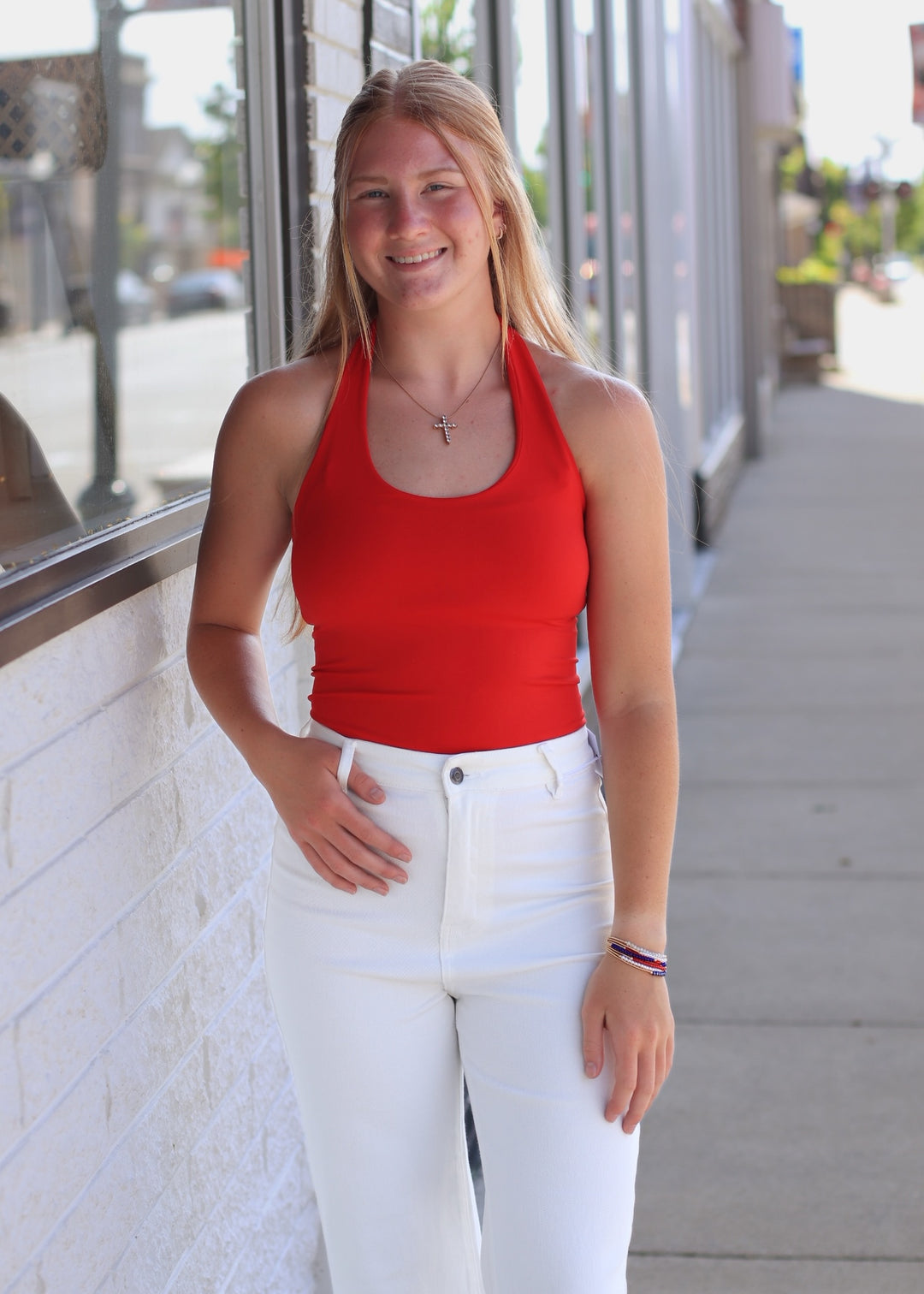 Clean Line Halter Top in Red