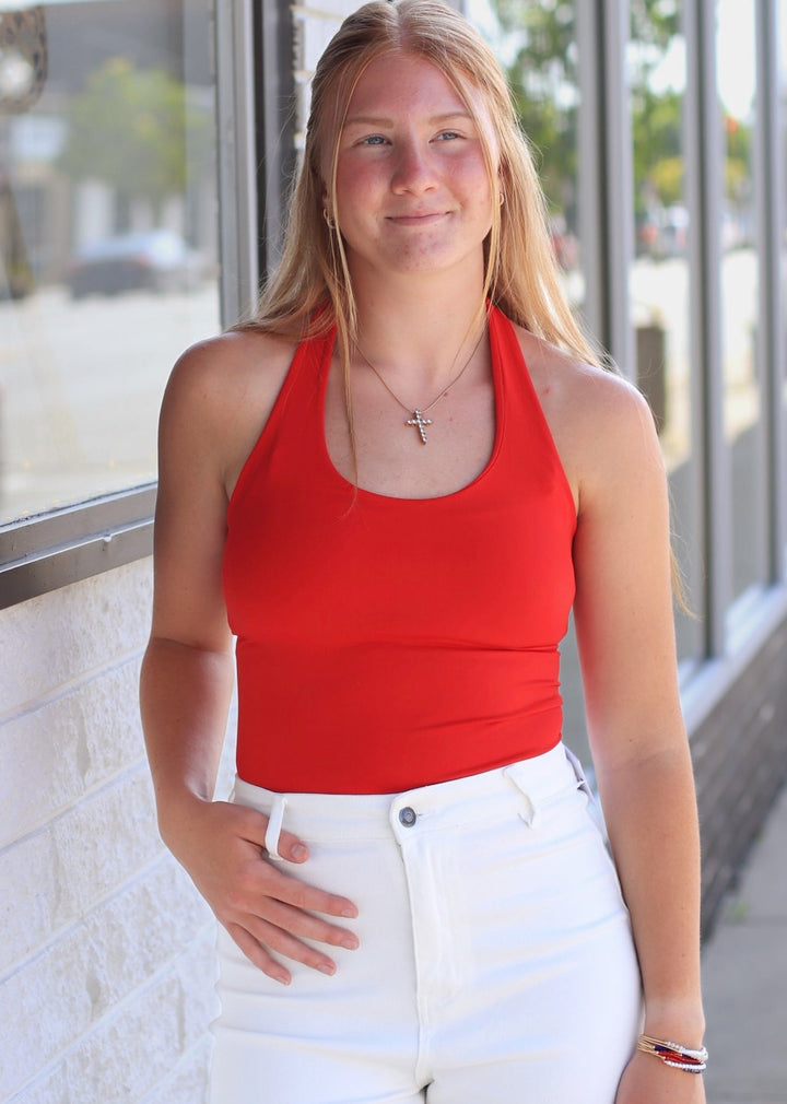 Clean Line Halter Top in Red