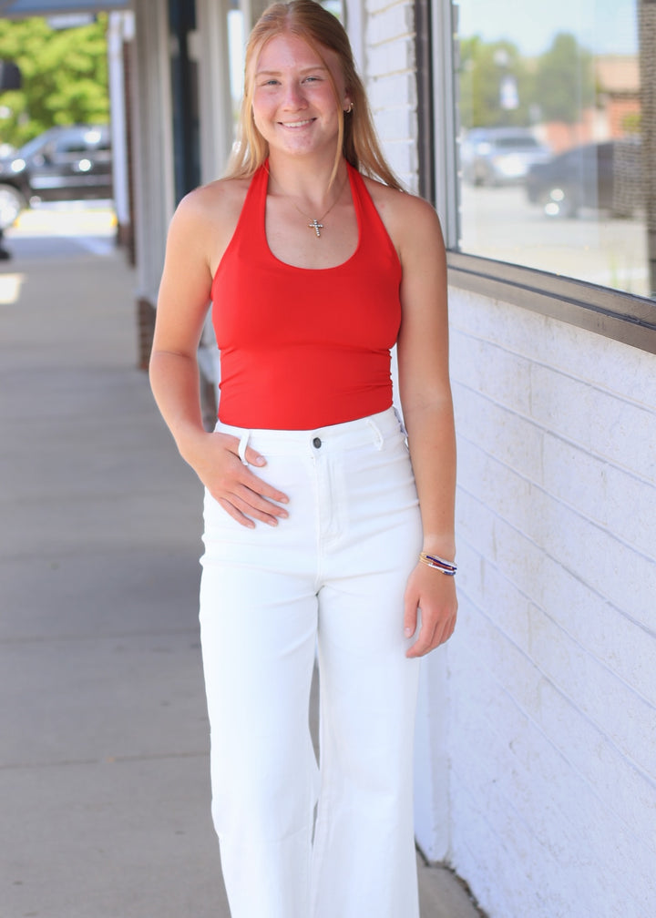 Clean Line Halter Top in Red
