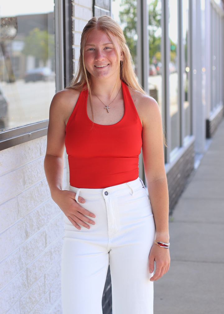 Clean Line Halter Top in Red
