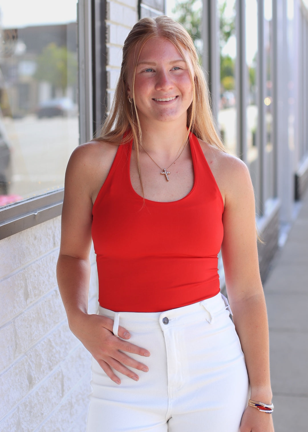 Clean Line Halter Top in Red