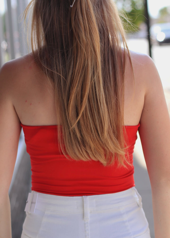Clean Line Halter Top in Red