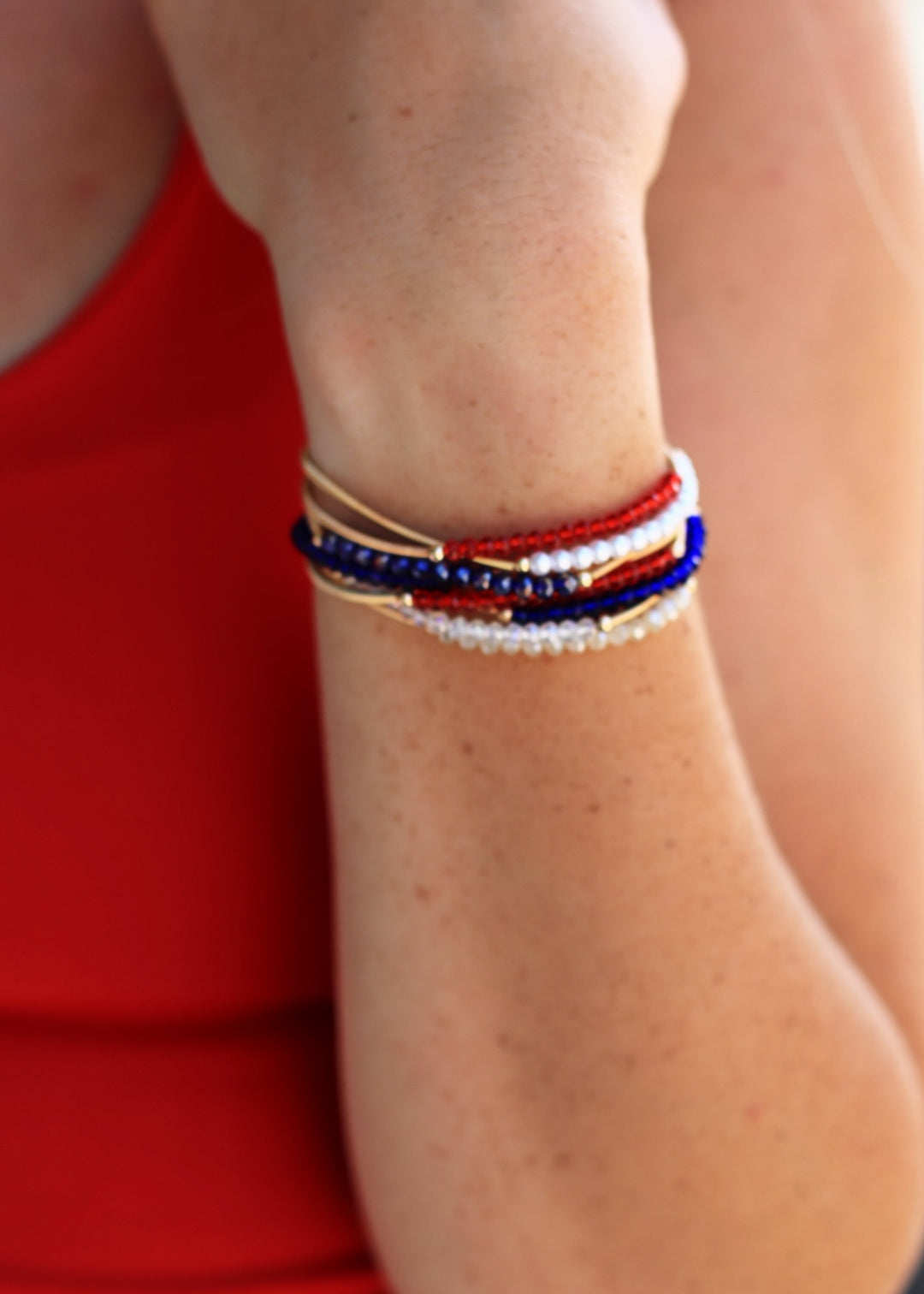 Patriotic Boho Layered Guitar String Bracelet Set