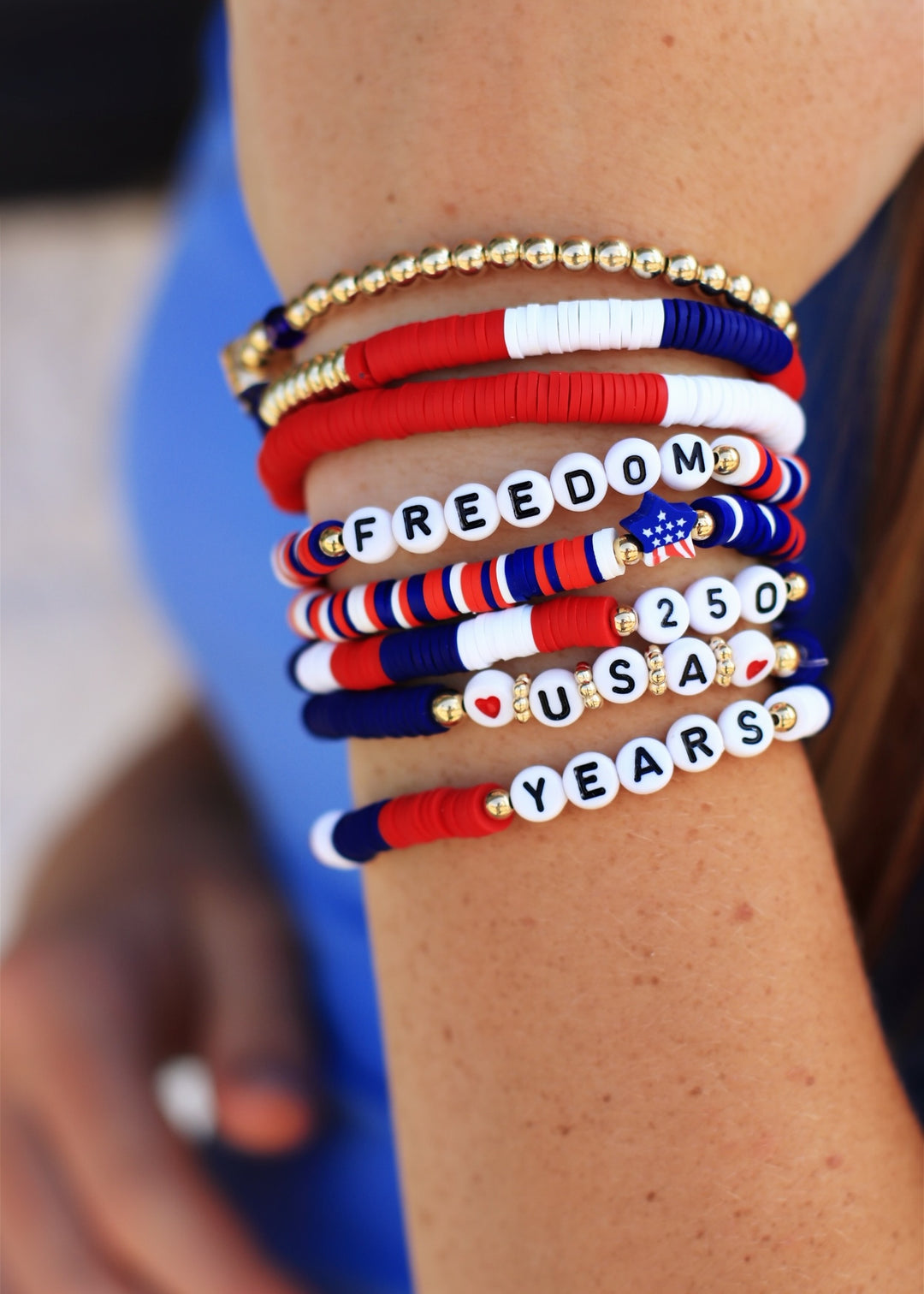 Patriotic USA 250 Years Freedom Layered Bracelet Set