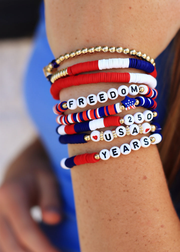 Patriotic USA 250 Years Freedom Layered Bracelet Set