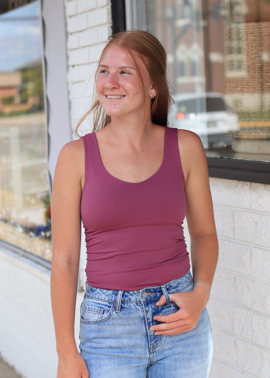 Clean Line Sweet Heart Tank in Mulberry