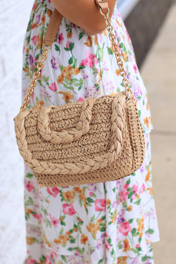 Woven Raffia Flap Shoulder Bag