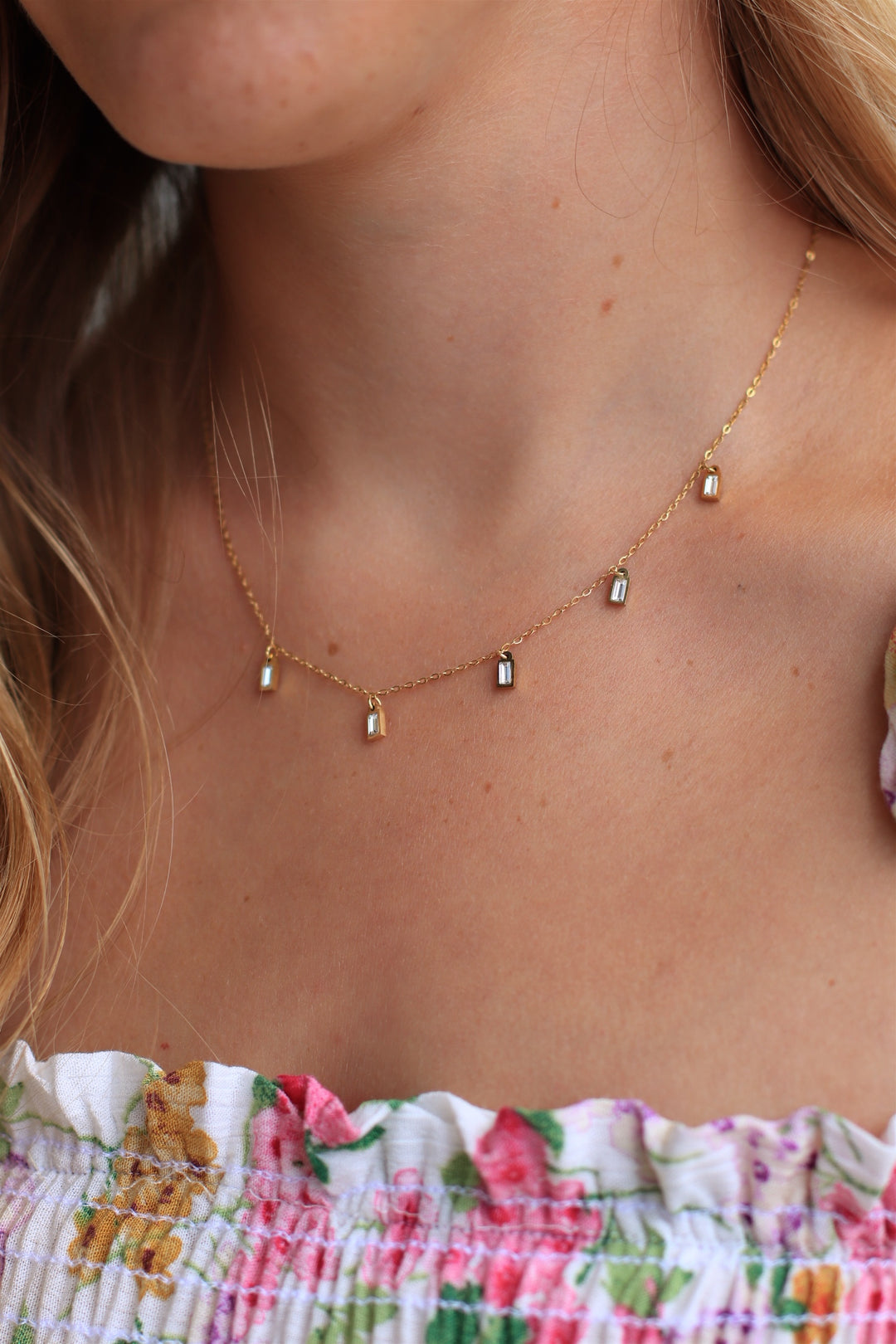 Minimal Rectangle Rhinestone Necklace | Gold